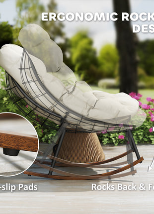Outdoor Rocking Chair Patio Set of 2, Oversized Rocking Papasan Chairs with Cushions for Garden Porch, 265 lbs., Beige