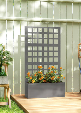 Galvanized Raised Garden Bed Planter Box with Trellis for Climbing Plants, Vegetable, Vines, 24" x 9" x 44.5", Gray