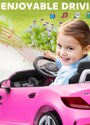 Mercedes SLC 300 Licensed Kids Electric Car with Remote Control, 12V Battery Powered Kids Ride on Car with Music, Lights, Suspension for 3-6 Years Old, Pink