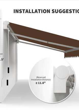13' x 8' Retractable Awning, Patio Awnings, Sunshade Shelter w/ Manual Crank Handle, UV & Water-Resistant Fabric and Aluminum Frame for Deck, Balcony, Yard, Coffee Brown