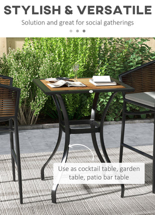 28" Outdoor Dining Table, Faux Wood Patio Furniture, Square Wood-Like Garden Table with Water Safe Design, Brown