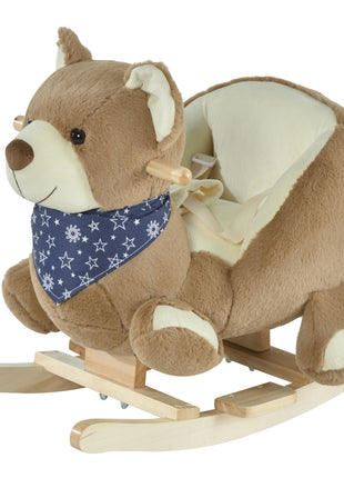 Baby Rocking Horse with Lullaby, Ride On Horse, Bear Themed Plush Animal Rocker with Pedals for Ages 18-36 Months, Easy to Assemble