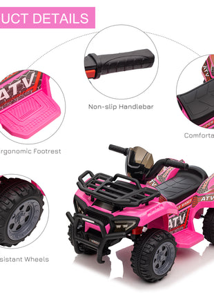 Kids Four Wheeler  Ride on Car, Motorized Quad, 6V Battery Powered Electric Quad with Songs for 18-36 Months, Pink