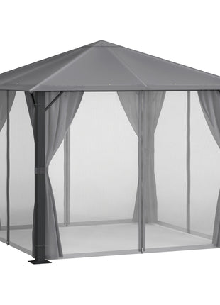 10' x 10' Patio Gazebo, Outdoor Gazebo Canopy Shelter with Netting & Curtains, Vented Roof, for Garden, Lawn, Backyard and Deck, Black