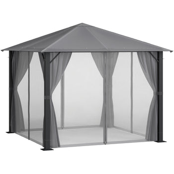 10' x 10' Patio Gazebo, Outdoor Gazebo Canopy Shelter with Netting & Curtains, Vented Roof, for Garden, Lawn, Backyard and Deck, Black