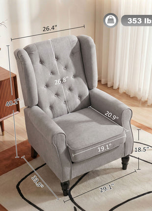 Mid-Century Modern Accent Chair, High Wingback Reading Chair, Button-Tufted Upholstered Fabric Armchair with Retro Wood Legs for Apartment, Living Room, Bedroom, Gray