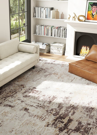 Machine Washable Area Rug 8x10, Non-Slip Modern Abstract Floor Carpet for Living Room, Bedroom, Dining Room, Mixed-Brown