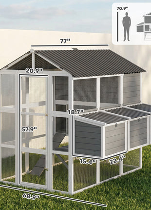 77" Large Chicken Coop for 6-8 Chickens, Outdoor Wooden Hen House Poultry Cage with Run, Nesting Boxes, Waterproof Roof