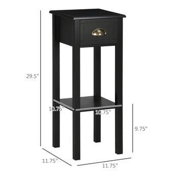 2-Tier Nightstand, Side Table with Drawer and Shelf for Living Room or Bedroom, Set of 2, Black