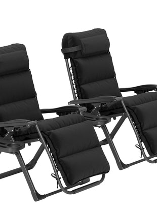 Zero Gravity Lounge Chair Set, 2 Pieces Reclining Folding Outdoor Lounge Chairs with Cushion, Headrest, Side Tray, Black