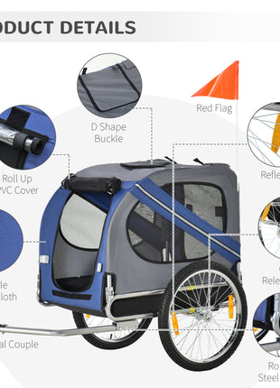 Bike Trailer Cargo Cart for Dogs and Pets with 3 Entrances Large Wheels for Off-Road & Mesh Screen, Blue/Gray