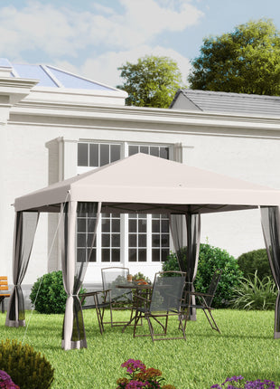 10' x 10' Pop Up Canopy Tent with Netting, Instant Gazebo, Screen House Room with Carry Bag, Height Adjustable, for Outdoor, Garden, Patio, Camping, Beige