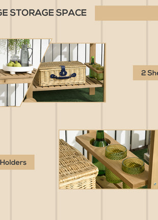 Outdoor Bar Cart, Wood Rolling Home Bar & Serving Cart ，2 Shelves, Wine Bottle Holders for Garden, Dining Room, Natural
