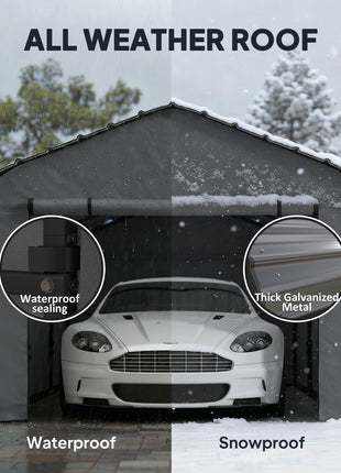 10' x 15' Metal Carport, Heavy Duty Garage Car Canopy with Galvanized Metal Roof and Removable Sidewalls, Dark Gray