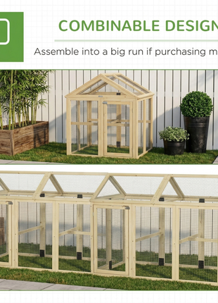 Wooden Chicken Run, Combinable Design with Perches, 4.6' x 2.8', Nature Wood