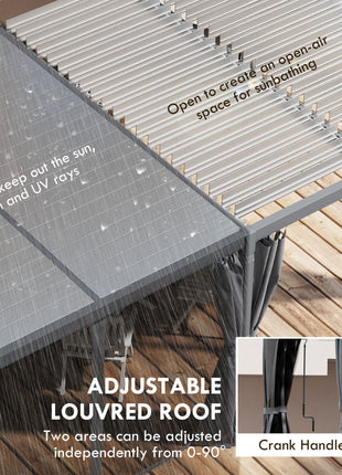 12' x 19' Aluminum Pergola with Adjustable Louvered, Outdoor Pergola with Curtains and Netting, Dark Gray