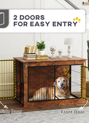 39" Dog Crate Furniture with Flip-up Top Opening, 2 Doors, Dog Kennel Furniture for Large Dogs, Rustic Brown