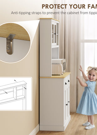 Freestanding Kitchen Cabinet, 71" Tall Pantry Cabinet, Modern Hutch with Wide Countertop, Adjustable Shelves, White