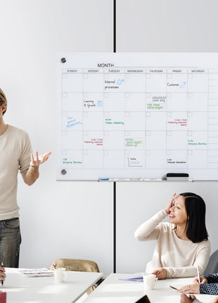 35"x23" Dry Erase Wall Calendar Glass Whiteboard Monthly Planner for Homeschool Supplies & Home Office Organization with 4 Markers and 1 Eraser,Frameless