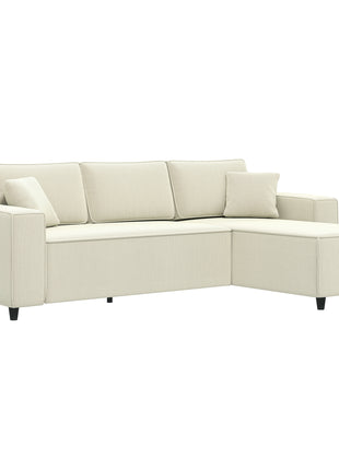 Corner Sofa with Reversible Chaise Lounge, Corduroy L-Shaped Sectional Sofa with Pocket Spring, Cream White