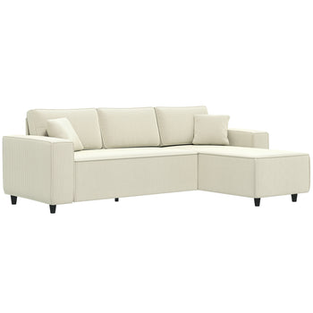 Corner Sofa with Reversible Chaise Lounge, Corduroy L-Shaped Sectional Sofa with Pocket Spring, Cream White