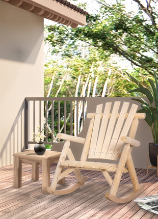 Outdoor Wooden Rocking Chair, Single-Person Rustic Adirondack Rocker with Slatted Seat, High Backrest, Armrests for Patio, Garden and Porch, Natural