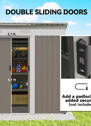 7' x 4' Metal Garden Shed, Backyard Tool Storage Shed with Dual Locking Doors, 2 Air Vents and Steel Frame, Light Gray