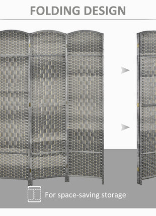Folding Room Divider Screen 3 Panel 6' Tall Privacy Screen Freestanding Wood Partition for Home Office, Mixed Gray