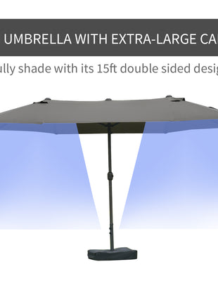 Patio Umbrella 15' Steel Rectangular Outdoor Double Sided Market with base, UV Sun Protection & Easy Crank for Deck Pool Patio Dark Gray