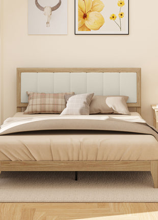 Queen Bed Frame with Headboard Queen Platform Bed Frame with Wooden Slats No Box Spring Needed Easy Assembly Natural