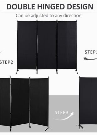 6' 3 Panel Room Divider, Indoor Privacy Screen for Home, Black