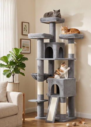 72" Cat Tree, Large Cat Tower with 2 Condos, 3 Padded Beds, Hammock, 3 Scratching Posts and Ladder