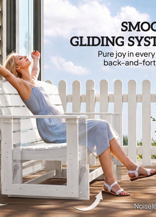 Patio Glider Bench w/ HDPE Slatted Double Rocking Chair, Distressed White
