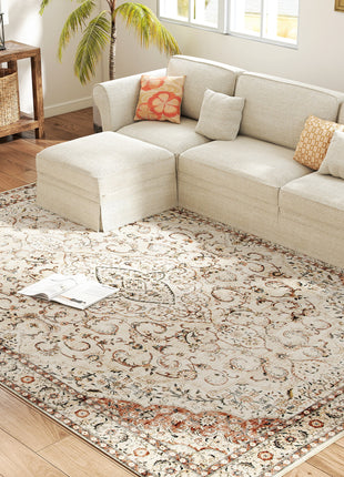 Area Rug 8x10, Machine Washable Rug, Non-Slip Classical Floral Print Floor Carpet for Living Room, Bedroom, Mixed-Brown