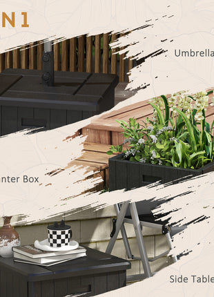 3-in-1 Outdoor Umbrella Base with Wheels and Handles, End Table, Flower Box Planter with Hole, 175 lbs. Capacity, Black