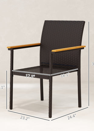 Stackable Patio Wicker Dining Chair Set of 2 with Cushions, Backrest, Armrests for Deck, Garden, Navy Blue