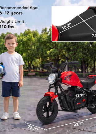 24V Kids Electric Motorcycle with 180W Motor, 12" Rubber Tires, Up to 11MPH, Twist Throttle for Ages 6-12, Red