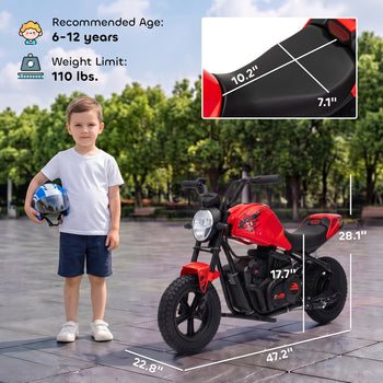 24V Kids Electric Motorcycle with 180W Motor, 12" Rubber Tires, Up to 11MPH, Twist Throttle for Ages 6-12, Red