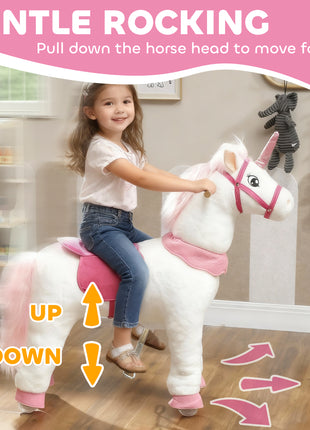 Ride on Unicorn Toy for Kids 4-7 Years, 37.8 Inch Plush Baby Rocking Horse with Wheels, No Battery Required, White
