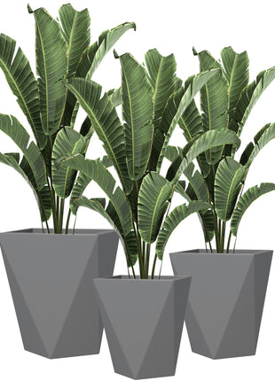Indoor Outdoor Planters Set of 3 MgO Tall Planters Stackable Flower Pots with Drainage Holes for Garden, Balcony, Gray
