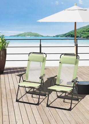 Set of 2 Portable Folding Outdoor Recliners w/ Adjustable Backrest, Green