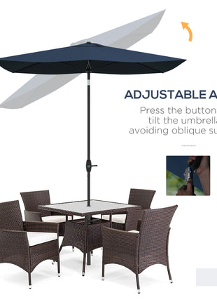6.5' x 10' Rectangular Market Umbrella, Patio Outdoor Table Umbrella with Crank and Push Button Tilt, Blue