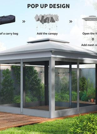 12' x 12' Pop Up Canopy Tent with Netting and Carry Bag, Instant Sun Shelter with 137 sq.ft Shade, Tents for Parties, Height Adjustable, for Outdoor, Garden, Patio, Gray