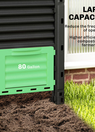 Garden Compost Bin 80 Gallon Outdoor Large Capacity Composter Fast Create Fertile Soil Aerating Box, Green