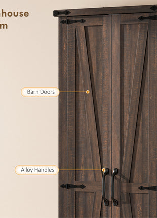 71" Pantry Cabinet, Kitchen Storage Cabinet with Adjustable Shelves, Barn Doors and Drawer for Dining Room, Brown
