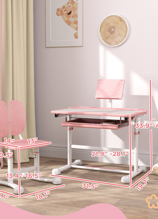 Adjustable Kids Desk and Chair Set with Tilt Desktop & Storage, Pink
