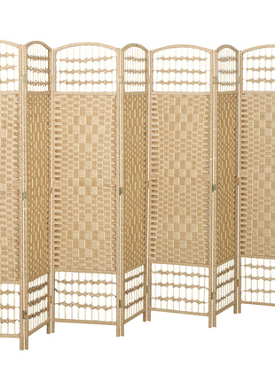 8 Panel Folding Room Divider Portable Privacy Screen Wave Fiber Room Partition for Home Office Natural