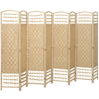 8 Panel Folding Room Divider Portable Privacy Screen Wave Fiber Room Partition for Home Office Natural