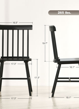 Dining Chairs Set of 2, Farmhouse Wood Kitchen Chairs with Rubber Wood Frame, Spindle Back for Dining Room, Black