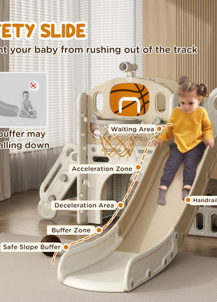 7-in-1 Toddler Slide, Kids Slide for Ages 1-6 Years w/ Ring Toss, Basketball Hoop, Telescope Climber, Storage Space
